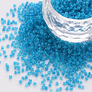Glass Cylinder Beads, Seed Beads, Inside Colours, Round Hole, Deep Sky Blue, 1.5~2x1~2mm, Hole: 0.8mm, about 8000pcs/bag, about 1pound/bag(SEED-S047-D-005)