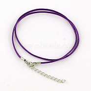 Waxed Cotton Cord Necklace Making, with Alloy Lobster Claw Clasps and Iron End Chains, Platinum, Dark Violet, 17.3 inch(MAK-S032-2mm-107)