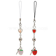 2Pcs 2 Colors Strawberry Handmade Lampwork Mobile Straps, Alloy Star Mobile Accessories Bag Decoration, Mixed Color, 150mm, 1pc/color(HJEW-GL0001-13)