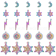 NBEADS 25Pcs 5 Styles Rainbow Color Alloy Pendants, Sun & Snowflake & Lightning Bolt & Moon & Star of David, 5pcs/style(PALLOY-NB0002-07-RS)