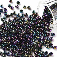 6/0 Glass Seed Beads, Iris Round, Colorful, 4mm, Hole: 1mm, about 4500pcs/pound(SEED-A009-4mm-603)