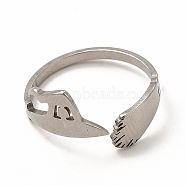 Non-Tarnish 304 Stainless Steel Wtch Broom and Hat Open Cuff Ring for Women, Stainless Steel Color, Inner Diameter: 18mm(RJEW-K239-06P)