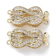 Brass Micro Pave Clear Cubic Zirconia Box Clasps, Knot, Real 18K Gold Plated, 22x10x6mm, Hole: 1mm(KK-G491-01G)