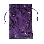 Hot Stamping Moon Star Velvet Storage Bags, Drawstring Pouches Packaging Bag, Rectangle, Dark Orchid, 180x130mm(WG24388-02)