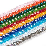 Electroplate Glass Beads Strands, AB Color Plated, Faceted, Rondelle, Mixed Color, 8x6mm, Hole: 1mm, about 72pcs/strand, 16.14 inch(41cm), 1strand/color(EGLA-X0007-01B-8mm)