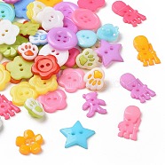Mixed Acrylic Buttons, Mixed Shapes, Mixed Style, Mixed Color, 13~22x10.5~21x2~3.5mm, Hole: 1~3mm(BUTT-D010-03)