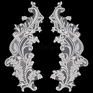 2Pcs 2 Style Rayon Embroidery Costume Accessories, Lace Applique Patch, Sewing Craft Decoration, Floral Pattern, Left/Right, White, 420x168x1.2mm, 1pc/style(PATC-GF0001-02)