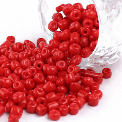 Baking Paint Glass Seed Beads, Red, 6/0, 4~5x3~4mm, Hole: 1~2mm, about 4500pcs/bag(SEED-S003-K20)