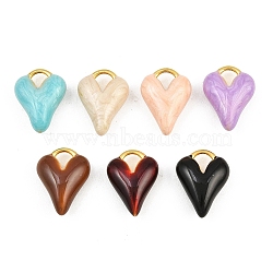Brass Enamel Pendants, Heart Charms, Long-Lasting Plated, Rack Plating, Cadmium Free & Lead Free, Golden, Mixed Color, 15.5x12x6mm, Hole: 4.5x4mm(KK-CBACBC6-04G)