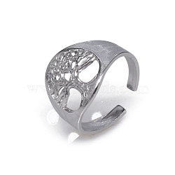 Adjustable Stainless Steel Cuff Rings, Tree of Life , Stainless Steel Color, US Size 8(18.1mm)(PW-WG899EE-01)