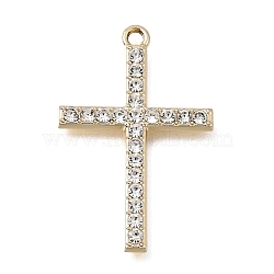 UV Plating Alloy Crystal Rhinestone Pendants, Cross Charms, Golden, 33.5x21.5x2.5mm, Hole: 1.6mm(RB-CBAD37D-18G)