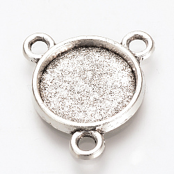 Tibetan Style Alloy Cabochon Connector Settings, Chandelier Components Links, Cadmium Free & Lead Free, Flat Round, Antique Silver, Tray: 12mm, 18.5x16.5x2mm, Hole: 2mm, about 990pcs/1000g(TIBE-Q080-12mm-02AS-LF)
