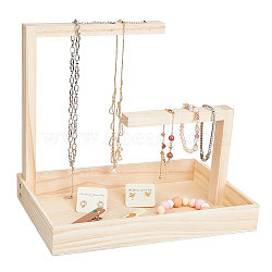 Rectangle Wood Jewelry Display Stands, Wooden Jewelry Organizer Holder with Tray for Necklace, Bracelet Display, Home Decorations, BurlyWood, Finished Product: 30x20x26.3cm(ODIS-WH0329-34A)