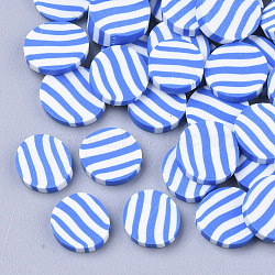 Handmade Polymer Clay Cabochons, Flat Round with Stripe, Imitation Candy, Dodger Blue, 8.5~10.5x1~2mm, about 250pcs/50g(X-CLAY-R087-07)