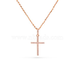 TINYSAND CZ Jewelry 925 Sterling Silver Cubic Zirconia Cross Pendant Necklaces, Rose Gold, 18 inch(TS-N017-RG-18)