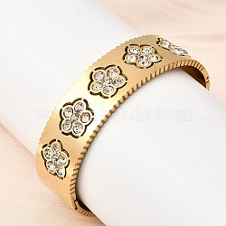304 Stainless Steel Pave Clear Cubic Zirconia Hinged Bangles for Women, Flower, Ion Plating(IP), Long-Lasting Plated, Golden, Inner Diameter: 2.05x2.44 inch(5.2x6.2cm)(BJEW-Z166-02G)