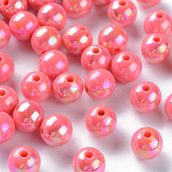 Opaque Acrylic Beads, AB Color Plated, Round, Salmon, 10x9mm, Hole: 2mm, about 940pcs/500g(MACR-S370-D10mm-A04)