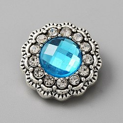 Alloy Rhinestone Snap Buttons, with Plastic Rhinestone, Jewelry Buttons, Flower, Light Blue, 20x9mm, Knob: 5.5mm(FIND-WH0145-74B)