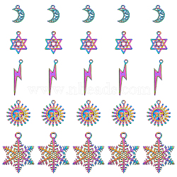 NBEADS 25Pcs 5 Styles Rainbow Color Alloy Pendants, Sun & Snowflake & Lightning Bolt & Moon & Star of David, 5pcs/style(PALLOY-NB0002-07-RS)