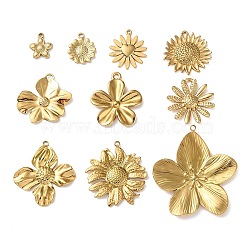 10Pcs 304 Stainless Steel Pendants, Flower, Ion Plating(IP), Real 18K Gold Plated, 14~44x11~40x2~3mm, Hole: 1.4~2mm(STAS-P426-06G)