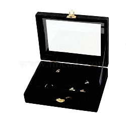 Velvet Jewelry Storage Box with 24 Compartments, Visible Window Jewelry Organizer Display Case for Earrings Rings Necklaces, Rectangle, Black, 15x20x5cm(PW-WG35559-02)