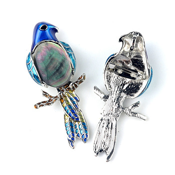 Parrot on the Branch Brooches, Shell with Metal Brooches for Women, Colorful, 68x28mm