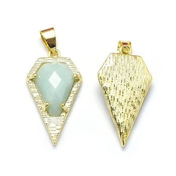 Natural Amazonite Pendants, with Brass Findings, Diamond, Faceted, Golden, 28x15x5.5mm, Hole: 4mm
