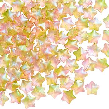 100Pcs Gradient Color Handmade Lampwork Beads, Star, with Glitter Powder, Lemon Chiffon, 12x13x6mm, Hole: 1.2mm