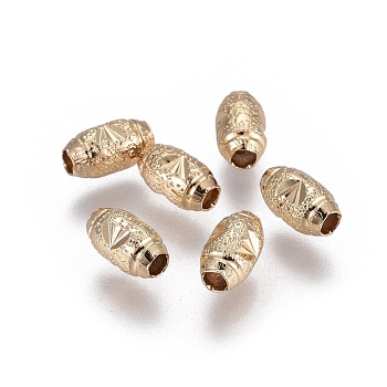 Electroplate Brass Textured Beads, Long-Lasting Plated, Oval, Light Gold, 7x4mm, Hole: 1.8mm
