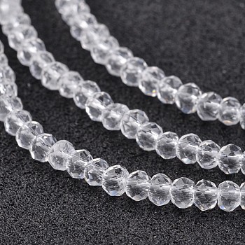 Electroplate Glass Beads Strands, Faceted Rondelle, Clear, 3x2mm, Hole: 1mm, about 202pcs/strand, 17 inch