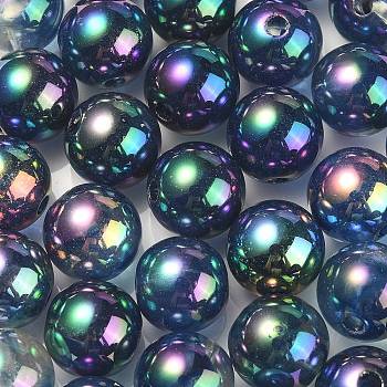 UV Plating Rainbow Iridescent Acrylic Beads, Round, Colorful, 13.5x13mm, Hole: 3mm