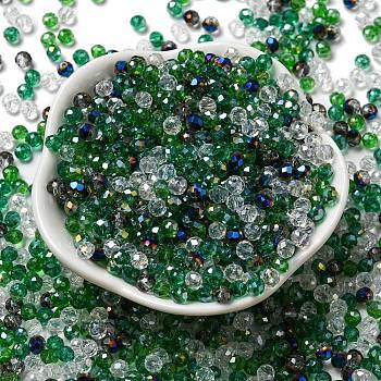 Glass Beads, Faceted, Rondelle, Dark Green, 4x3mm, Hole: 0.4mm, about 820pcs/60g