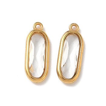 304 Stainless Steel Rhinestone Pendants, Oval Charms, PVD Vacuum Plating, Real 18K Gold Plated, Crystal, 20.5x7.5x3mm, Hole: 1.2mm