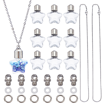 DIY Wish Bottle Necklace Making Kit, Including Glass Locket Pendants, 304 Stainless Steel Chain, Brass Jump Rings, Star, 30Pcs/box, Pendant: 32.5x20.5x12.5mm, Hole: 1.8mm