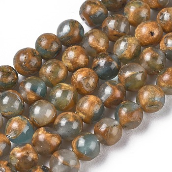 Synthetic Gold Clinquant Stone Beads Strands, Dyed, Round, Gold, 6mm, Hole: 1.2mm, about 64~65pcs/strand, 15.15 inch(38.5cm)