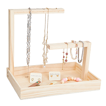 Rectangle Wood Jewelry Display Stands, Wooden Jewelry Organizer Holder with Tray for Necklace, Bracelet Display, Home Decorations, BurlyWood, Finished Product: 30x20x26.3cm