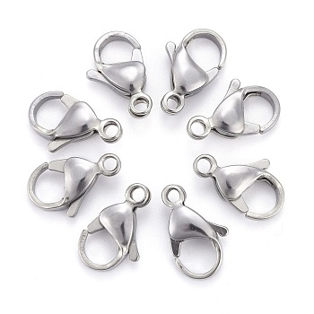 304 Stainless Steel Lobster Claw Clasps, Parrot Trigger Clasps, Stainless Steel Color, 15x9.5x4mm, Hole: 1.6mm