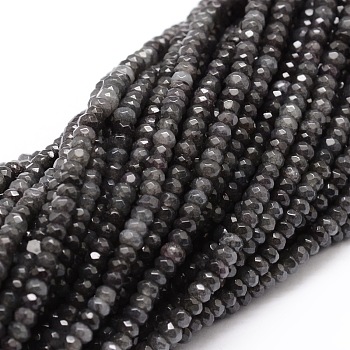 Dyed Natural Malaysia Jade Rondelle Beads Strands, Faceted, Gray, 4x2~3mm, Hole: 1mm, about 118pcs/strand, 14.5 inch