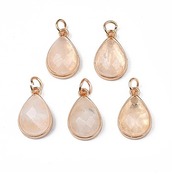 Natural Quartz Crystal Pendants, with Light Gold Plated Brass Findings, Faceted, Teardrop, 19x12x6mm, Jump Ring: 6x1mm, 4.5mm