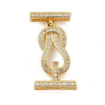 Rack Plating Brass Micro Pave Clear Cubic Zirconia Hook Clasps, Long-Lasting Plated, Lead Free & Cadmium Free, Golden, 28mm