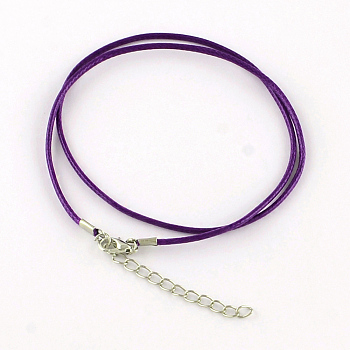 Waxed Cotton Cord Necklace Making, with Alloy Lobster Claw Clasps and Iron End Chains, Platinum, Dark Violet, 17.3 inch