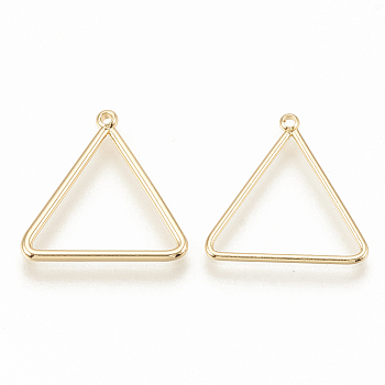 Brass Pendants, Triangle, Nickel Free, Real 18K Gold Plated, 16.5x16x1mm, Hole: 0.5mm
