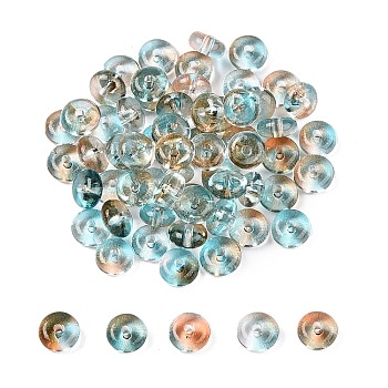 Electroplate Transparent Colours Rainbow Glass Seed Beads, Donut, Pale Turquoise, 6.5x3mm, Hole: 1.2mm, about 2500pcs/pound