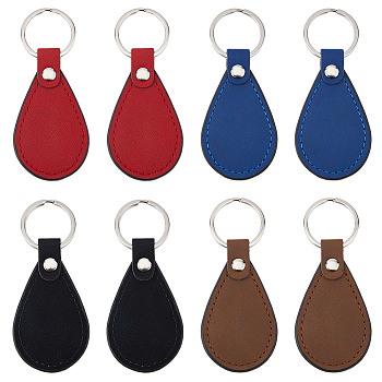 8Pcs 4 Colors PU Leather Pendant Keychain, Blank with Keyring for DIY Craft Laser Engraving, Teardrop Shape, Mixed Color, 101mm, 2pcs/color