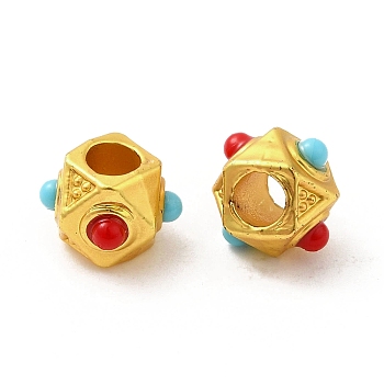 Alloy Beads, with Colorful Resin Cabochon, Lead Free & Cadmium Free, Polygon, Matte Gold Color, 6.5x8.5x8.5mm, Hole: 3mm