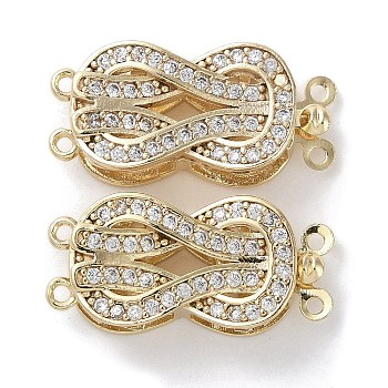 Brass Micro Pave Clear Cubic Zirconia Box Clasps, Knot, Real 18K Gold Plated, 22x10x6mm, Hole: 1mm