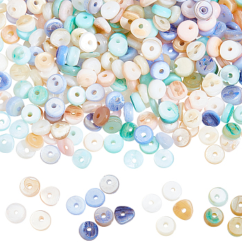 2 Strands 4 Colors Natural Shell Beads Strands, Dyed, Flat Round, Mixed Color, 4x0.5~2.5mm, Hole: 0.8mm, about 100~115pcs/strand, 7.58 inch(19.25cm), 0.5 strand/color