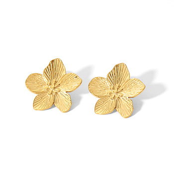 Stainless Steel Flower Stud Earring for Women, Vintage Accessory for European and American Style, Golden, 0.98 inch(25mm)