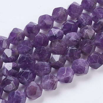 Natural Amethyst Beads Strands, Star Cut Round Beads, Faceted, Mauve, 10mm, Hole: 1mm, about 19pcs/strand, 7.8 inch