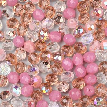 Fire-Polished Czech Glass Beads, Faceted, Ananas, Pink, 7.5~8x8mm, Hole: 1.2mm, about 120pcs/bag